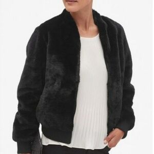 Banana Republic Faux Fur Bomber Jacket Navy Blue